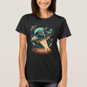 Space Astronaut Cat Flying Ufo Aliens Galaxy Kitty T-Shirt