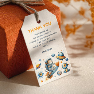 Space Astronaut Cat Galaxy 1st Birthday Thank You Gift Tags