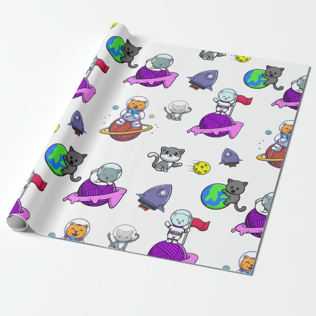 Space Astronaut cat Planet  Wrapping Paper (Unrolled)