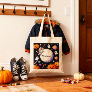 Space Astronaut Cat Space Halloween Trick or Treat Tote Bag