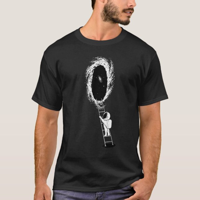 Space Astronaut Climbs To Milky Way Galaxy Black H T-Shirt (Front)