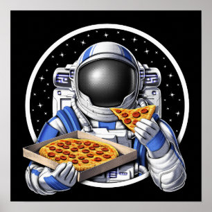 Space Astronaut Eating Pizza Poster