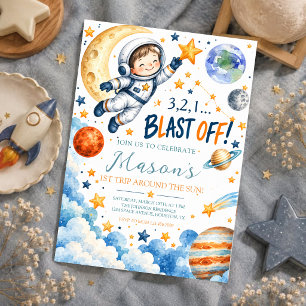 Space Astronaut First Birthday Boy Invitation