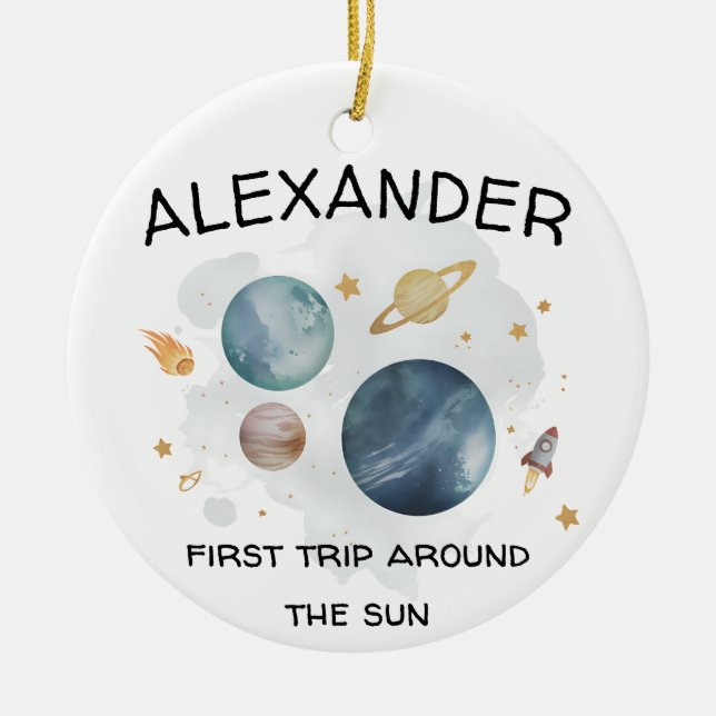 Space Astronaut First Birthday Party Ceramic Ornament (Front)