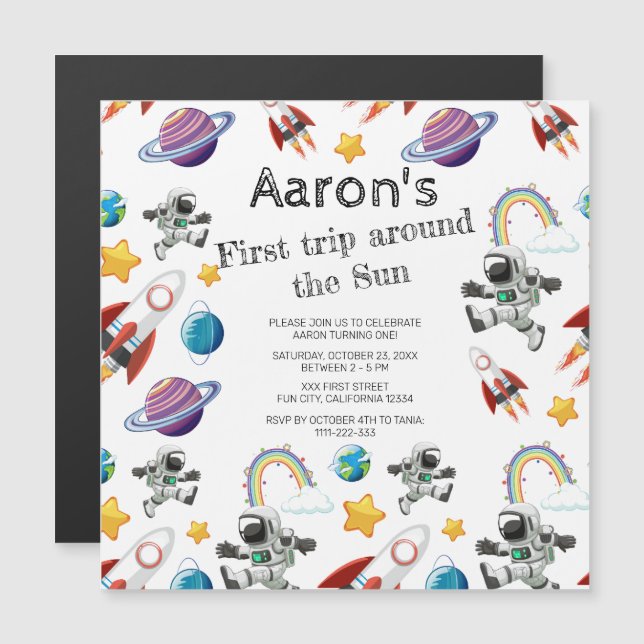 Space Astronaut First Birthday Party Invitation (Front/Back)
