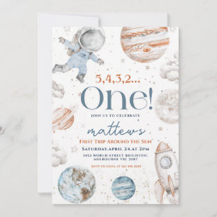 Space Astronaut First Birthday Party Invitation