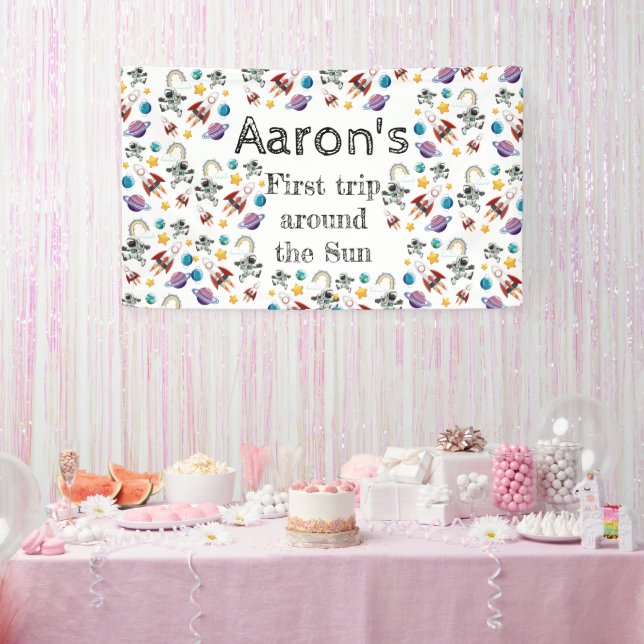 Space Astronaut First Birthday Party Invitation Banner (Party)