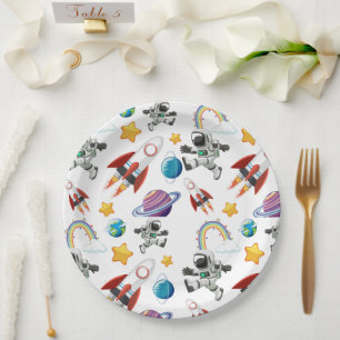 Space Astronaut First Birthday Party Invitation Paper Plate
