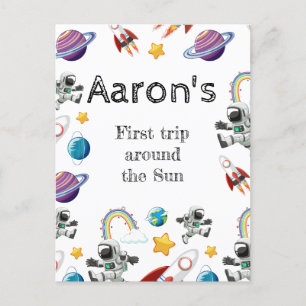 Space Astronaut First Birthday Party Invitation Postcard