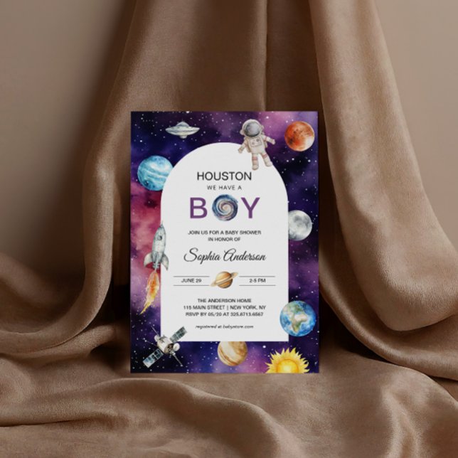 Space Astronaut Houston We've A Boy Baby Shower Invitation (Creator Uploaded)