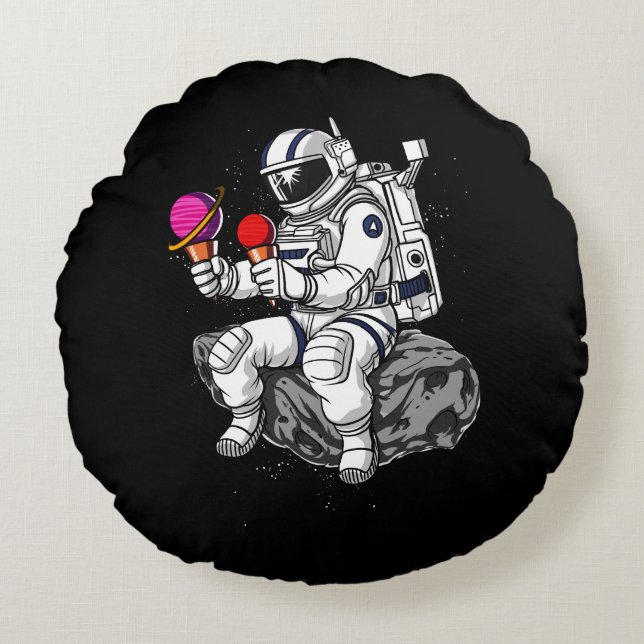 Space Astronaut Ice Cream Planets Cosmic Galaxy Round Cushion (Front)