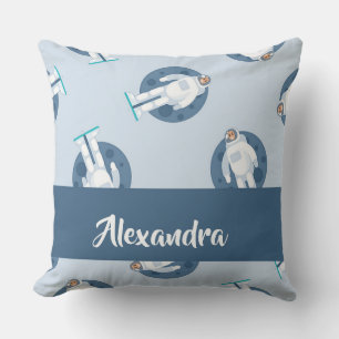 Space astronaut on blue pattern cushion