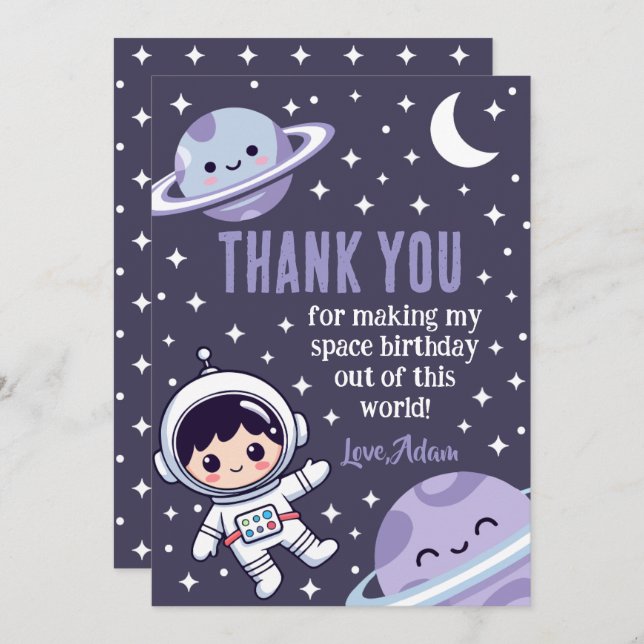 Space Astronaut | Outer Space Galaxy Planets Stars Thank You Card (Front/Back)