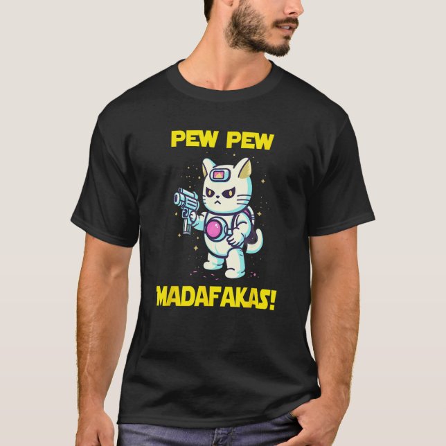 Space Astronaut Pew Madafakas Maneki Neko Cat 2 T-Shirt (Front)