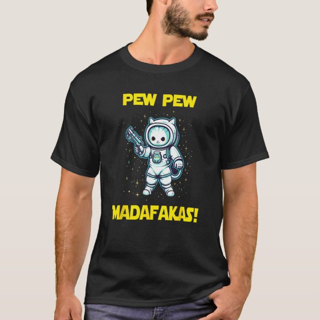Space Astronaut Pew Madafakas Maneki Neko Cat T-Shirt (Front)