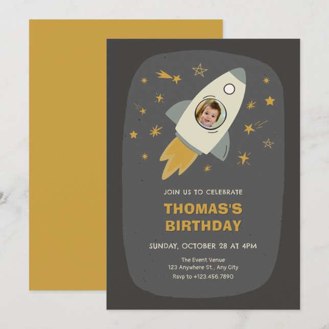 Space astronaut photo birthday invitation (Front/Back)