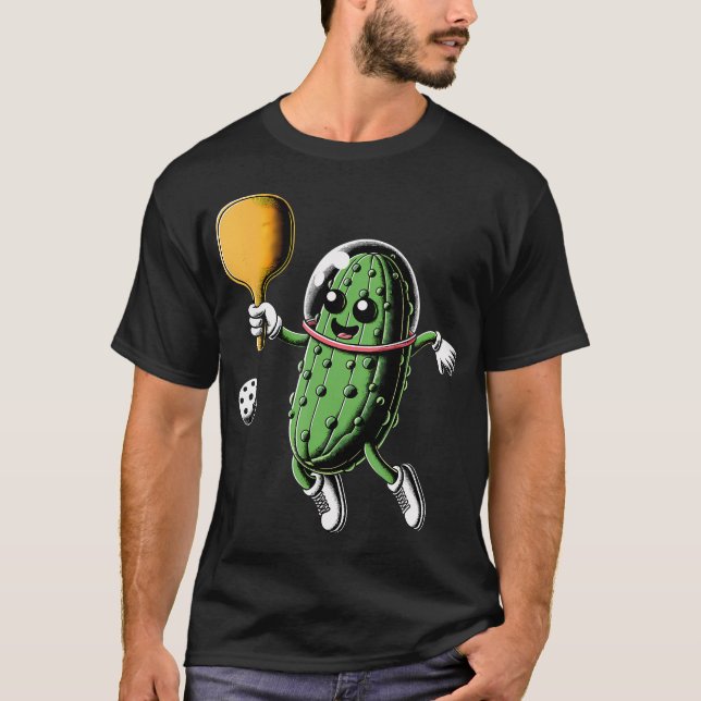 Space Astronaut Pickle Playing Pickleball Pickle B T-Shirt (Front)