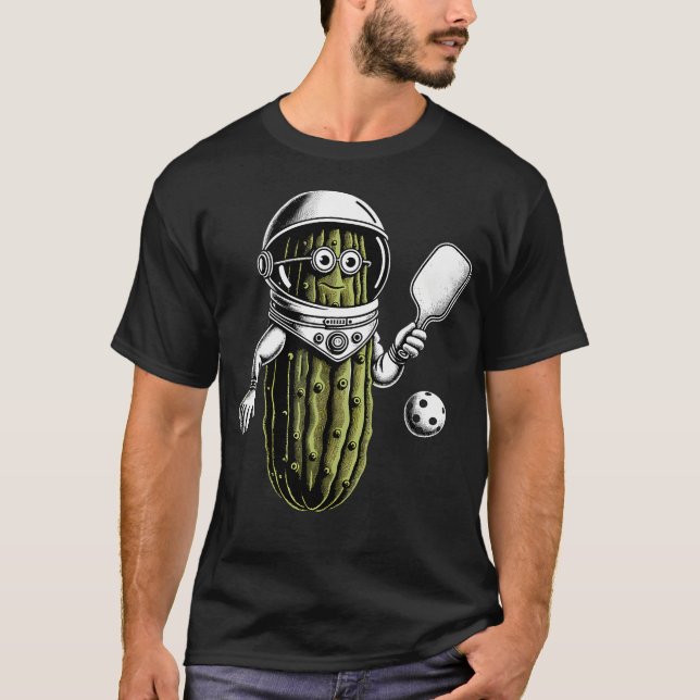 Space Astronaut Pickle Playing Pickleball Pickle B T-Shirt (Front)