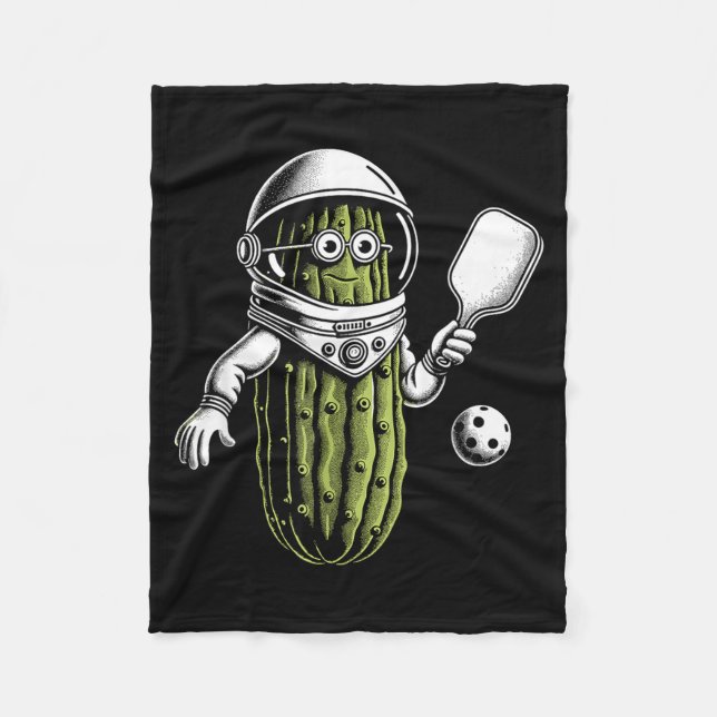 Space astronaut pickle playing pickleball pickle fleece blanket (Front)