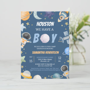 Space Astronaut Planet Comets Blue Baby Boy Shower Invitation