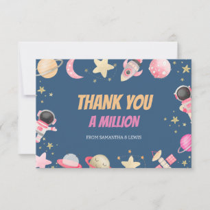 Space Astronaut Planet Pink Baby Girl Shower Flat Thank You Card
