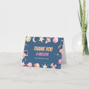 Space Astronaut Planet Pink Baby Shower Folded Thank You Card
