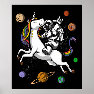 Space Astronaut Riding Magical Unicorn Cosmic Poster
