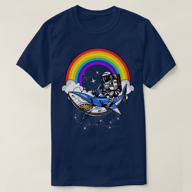 Space Astronaut Riding Shark T-Shirt (Design Front)