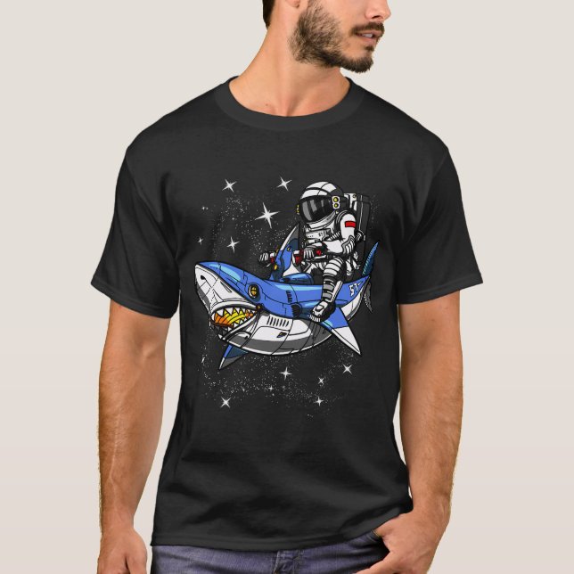 Space Astronaut Riding Shark T-Shirt (Front)