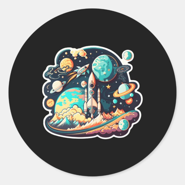 Space Astronaut Science Planets Space For Classic Round Sticker (Front)