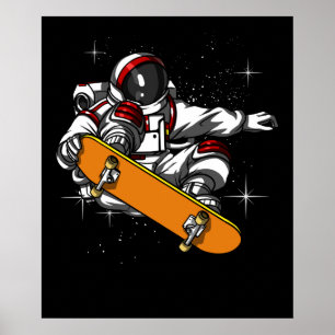 Space Astronaut Skateboarding Cosmic Poster