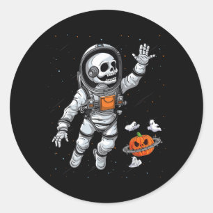 Space Astronaut Skeleton Halloween kids Boys Girls Classic Round Sticker