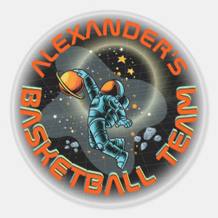 Space Astronaut Slamdunk Cool Kids Fun Basketball Classic Round Sticker