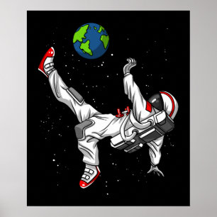 Space Astronaut Soccer Football Cosmic Poster