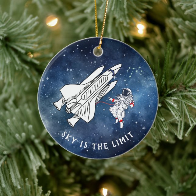 Space Astronaut Spaceship Astronomy Club Christmas Ceramic Ornament (Tree)