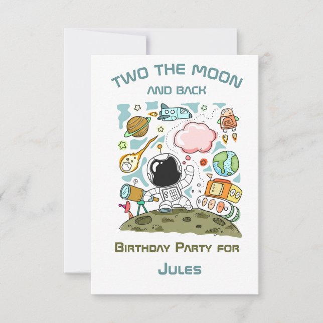Space Astronaut Two the Moon and Back Party Theme Invitation (Front)