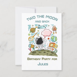 Space Astronaut Two the Moon and Back Party Theme Invitation