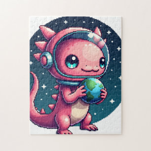 Space Axolotl Pixel Art Sticker Retro Gaming Cute  Jigsaw Puzzle