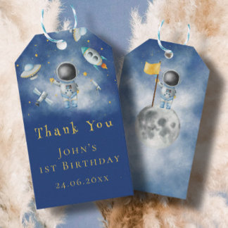 Space baby Astronaut Boy rockets blue galaxy stars Gift Tags