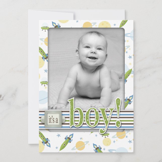 Space Baby Birth Announcement Card 5x7 (Front)