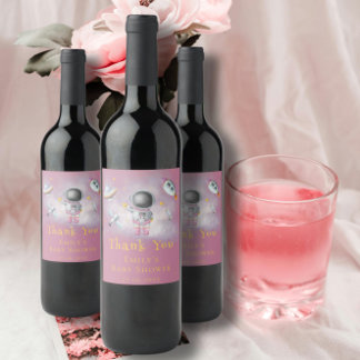 Space baby girl Astronaut rocket stars Baby Shower Wine Label