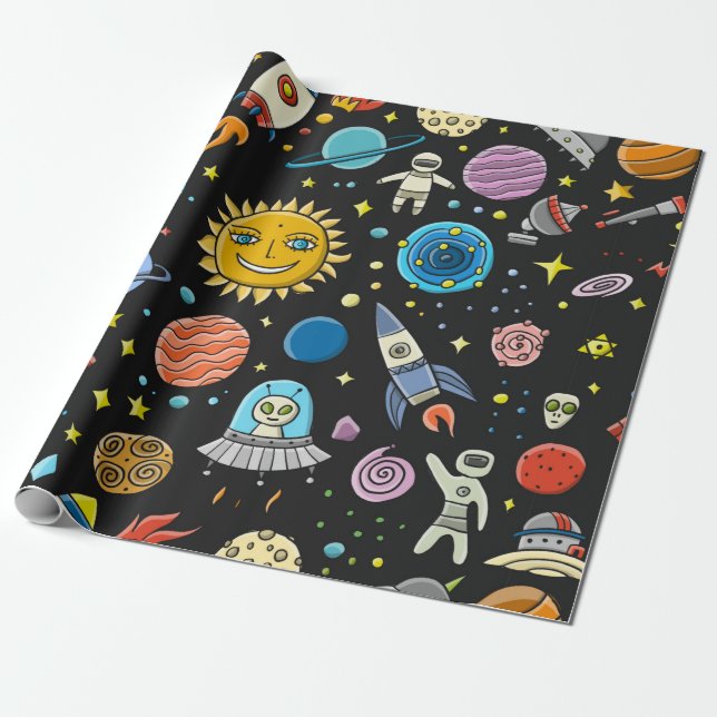 Space Background. Planets of the solar system. Roc Wrapping Paper (Unrolled)