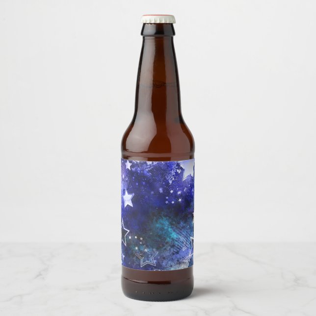 Space Background with Stars Beer Bottle Label (Front)