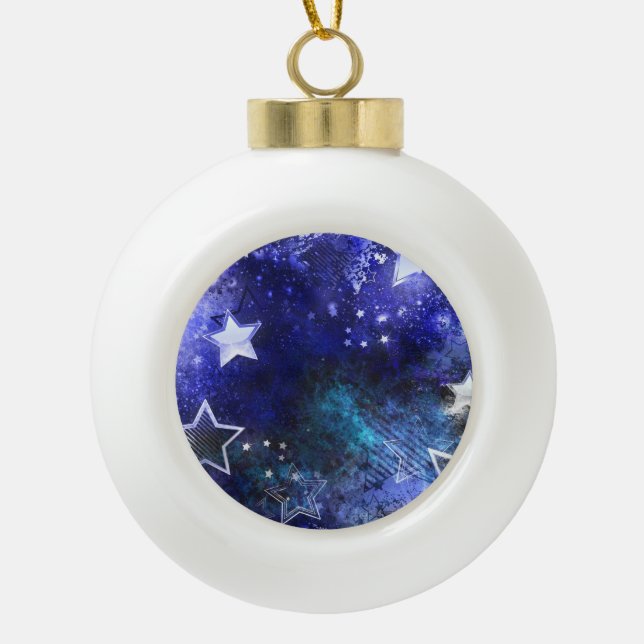 Space Background with Stars Ceramic Ball Christmas Ornament (Front)