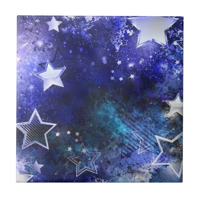 Space Background with Stars Ceramic Tile (Front)