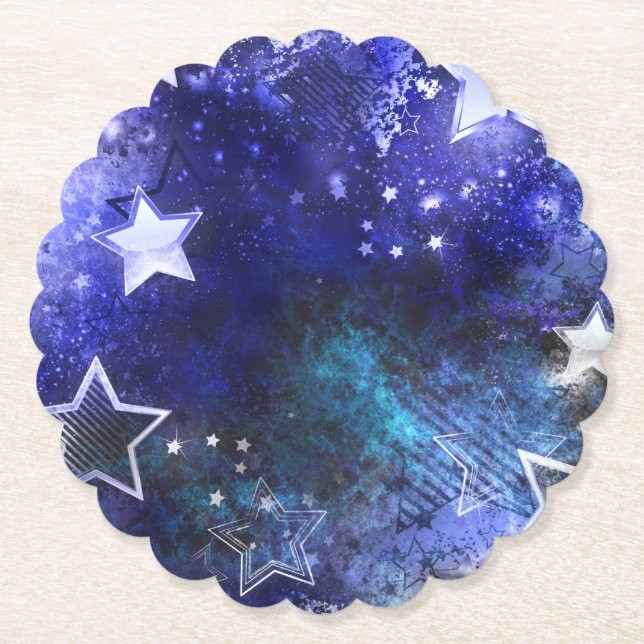 Space Background with Stars Paper Coaster (Front)
