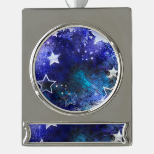 Space Background with Stars Silver Plated Banner Ornament