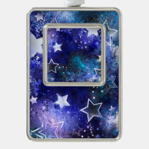 Space Background with Stars Silver Plated Framed Ornament