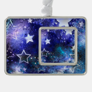Space Background with Stars Silver Plated Framed Ornament