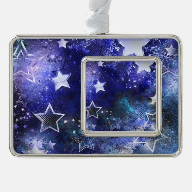 Space Background with Stars Silver Plated Framed Ornament (Front)